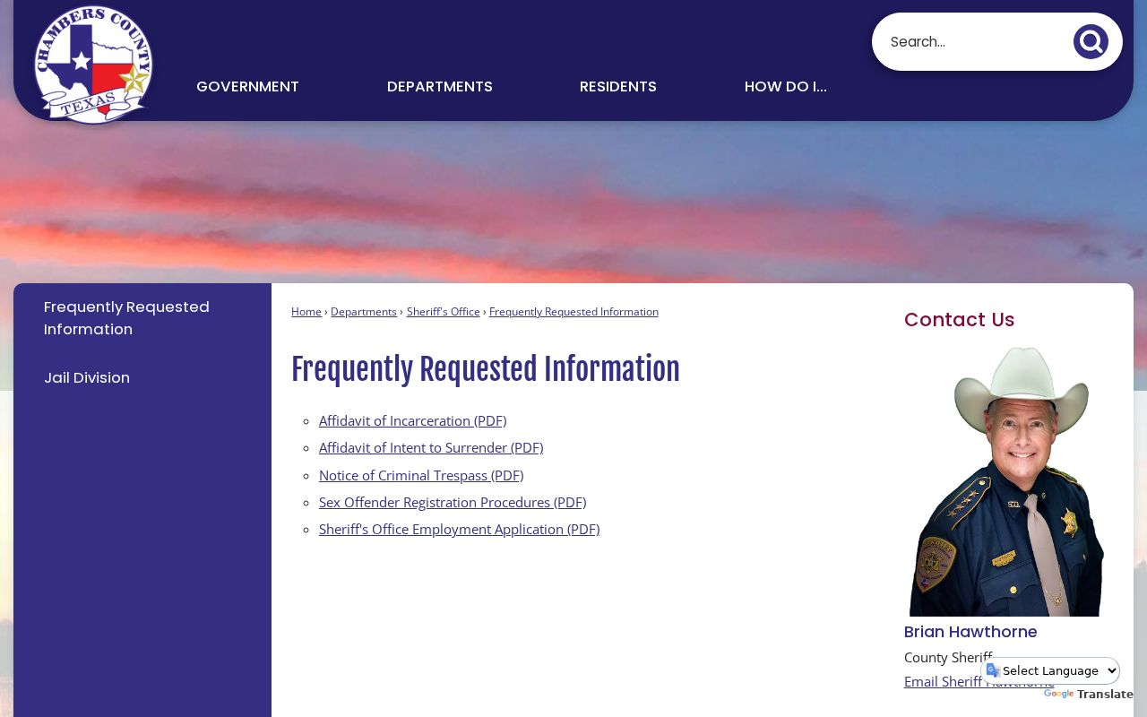 Chambers County bench warrant research in the official forms index