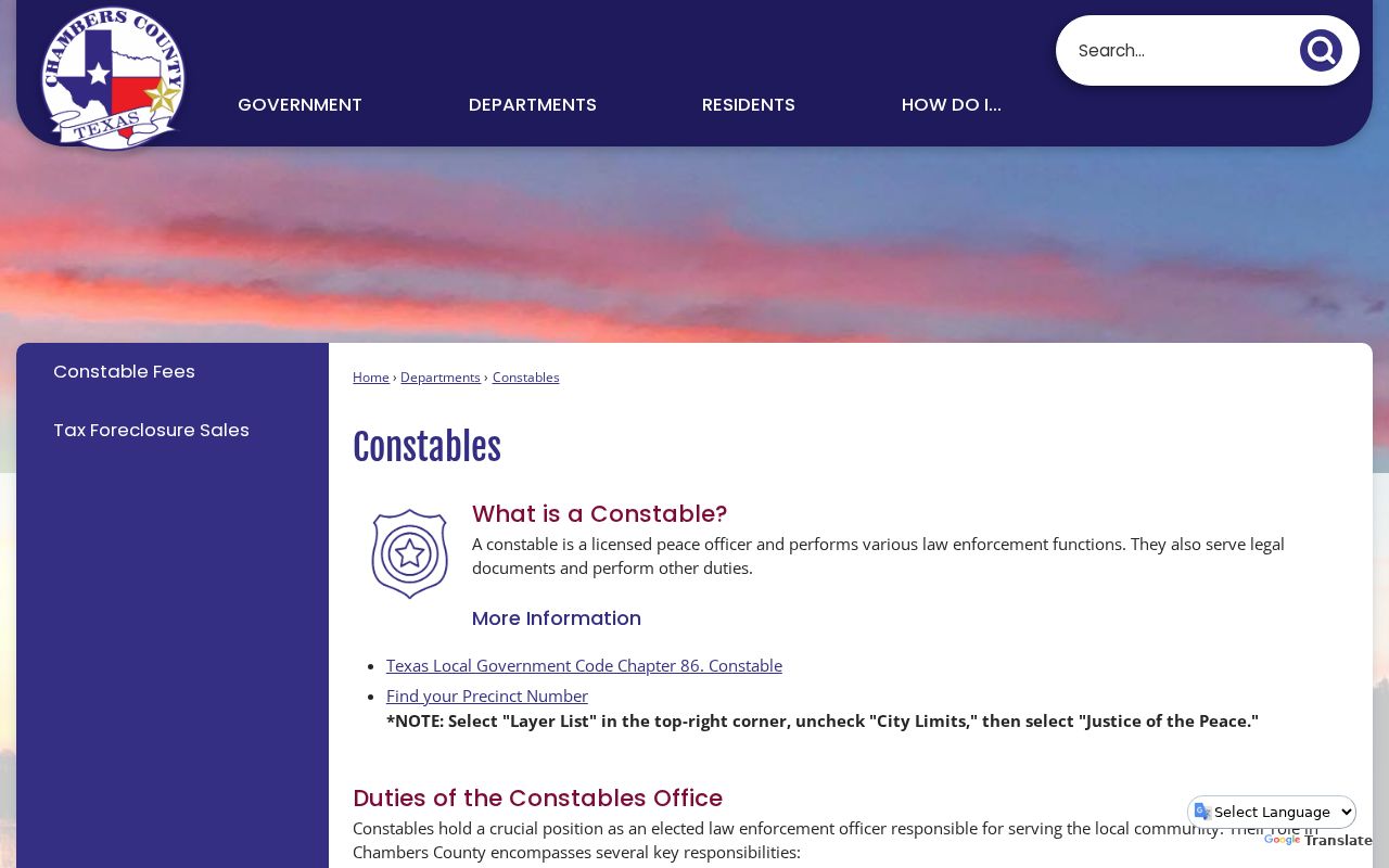 Chambers County bench warrant constable precinct contacts