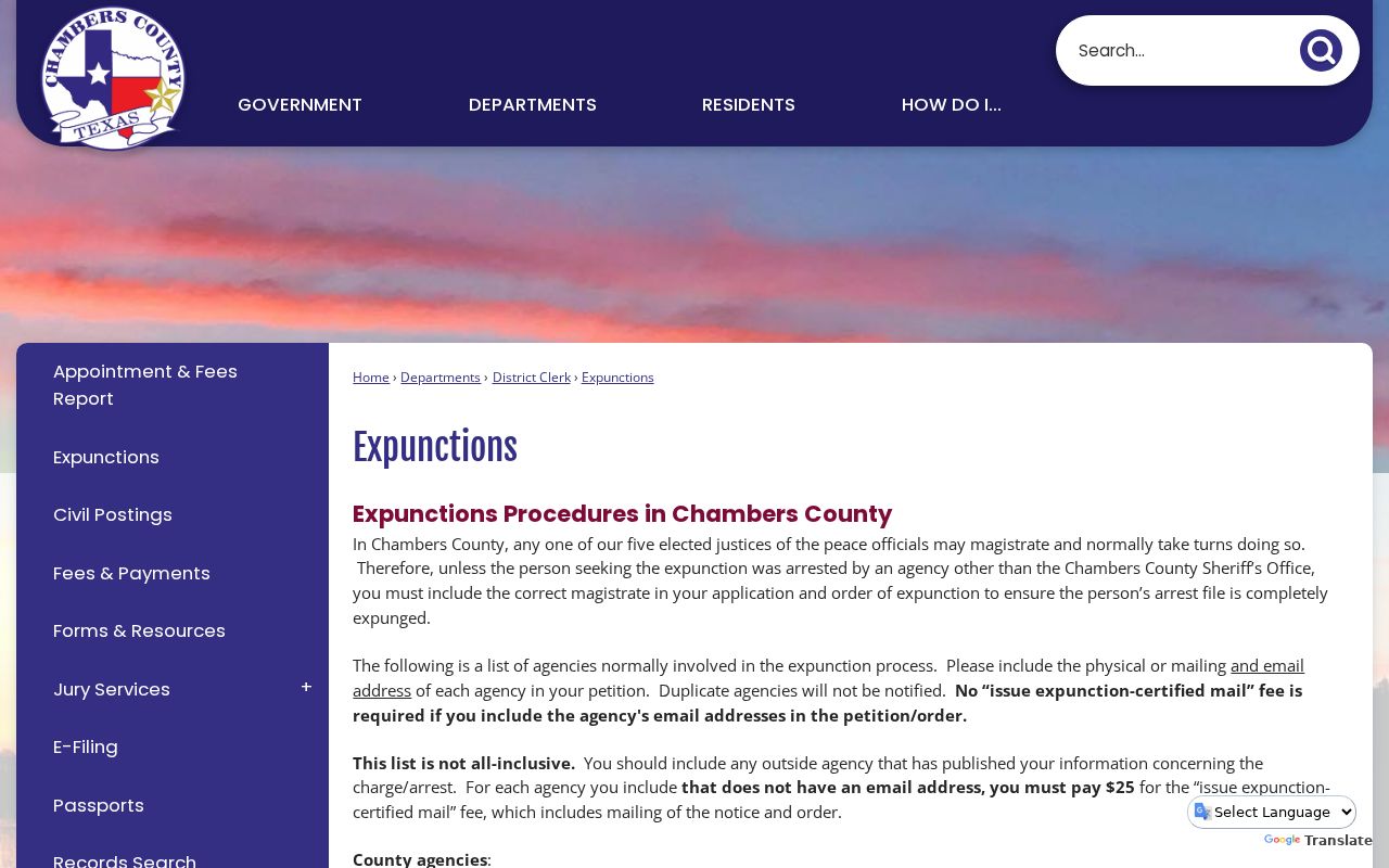 Chambers County arrest warrant process routing and expunction information