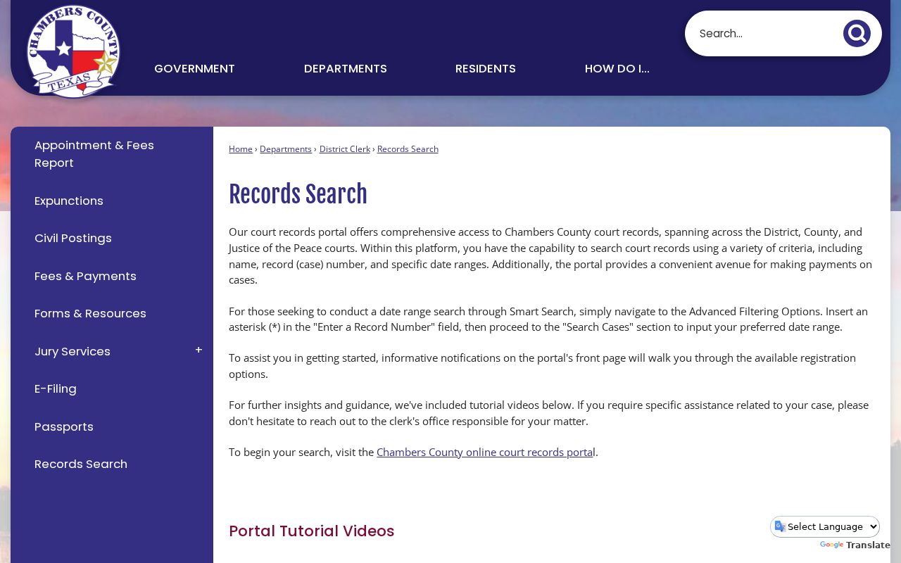 Chambers County warrant records search instructions