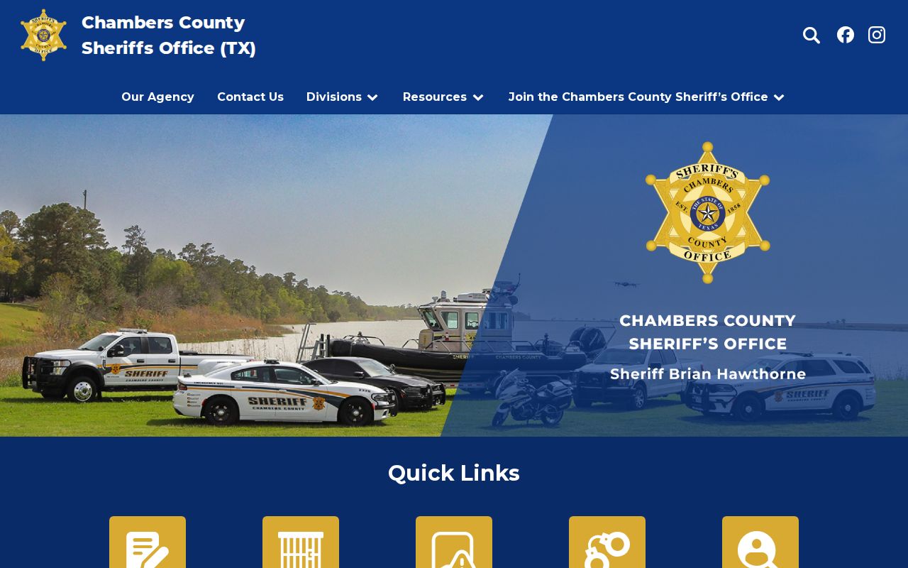 Chambers County warrant search context on the sheriff public-safety site